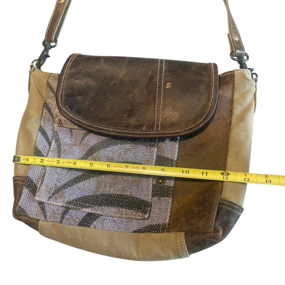 Myra Bag Crossbody Messenger Distressed Leather & Canvas Shoulder Handbag Purse - Picture 13 of 15